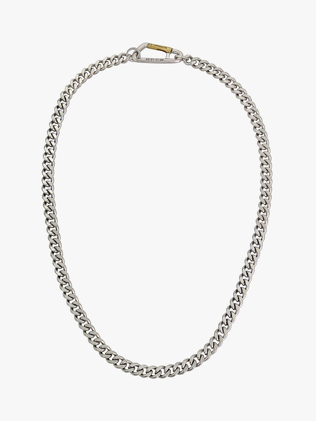 AllSaints Unisex Carabiner Clasp Curb Chain Necklace, Warm Brass/Silver