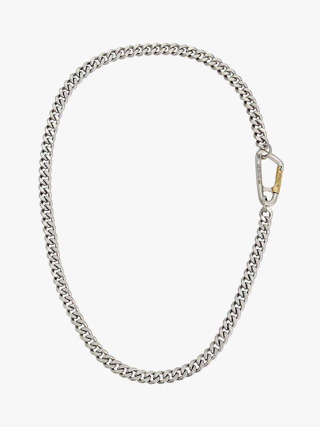 AllSaints Unisex Carabiner Clasp Curb Chain Necklace, Warm Brass/Silver