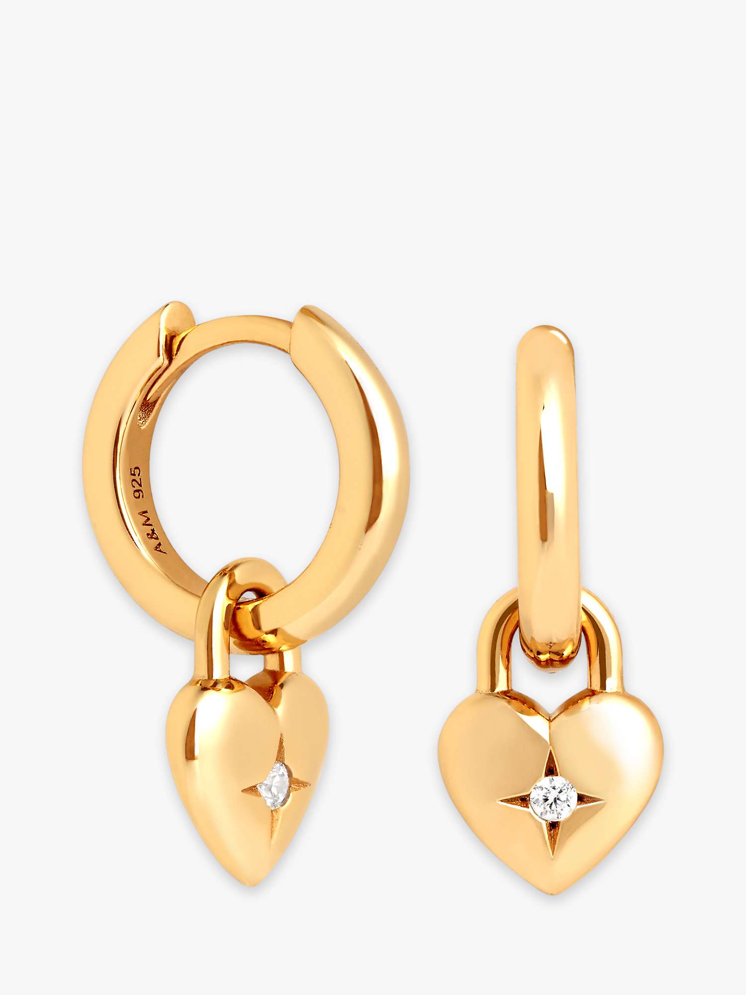 Buy Astrid & Miyu Heart Charm Huggie Hoop Earrings, Gold Online at johnlewis.com