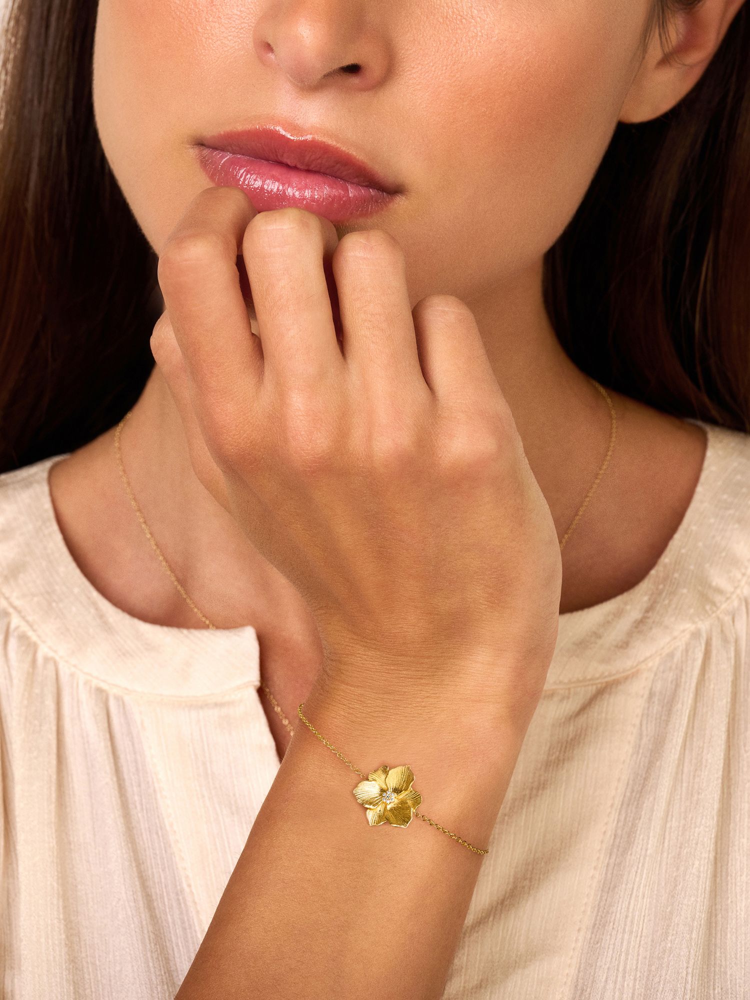 Buy DPT Antwerp Diamond Jasmine Flower Chain Bracelet, Gold Online at johnlewis.com