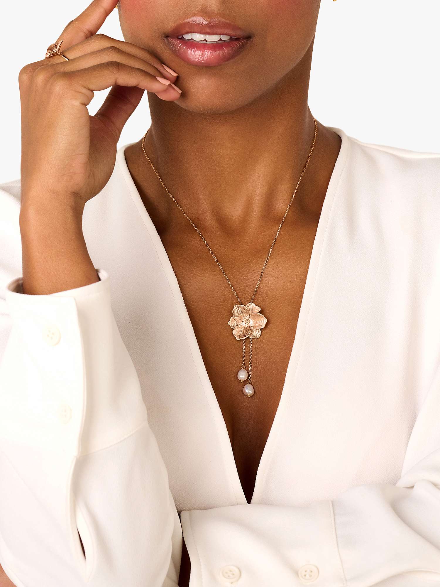 Buy DPT Antwerp Diamond & Pearl Jasmine Flower Modular Pendant Necklace, Gold Online at johnlewis.com