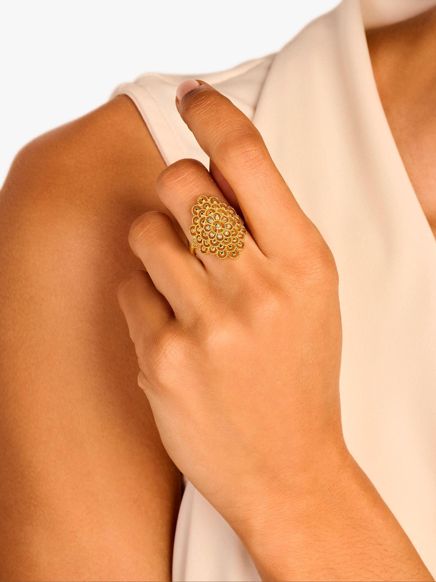 DPT Antwerp Blessed Diamond Patterned Statement Ring, Gold, N