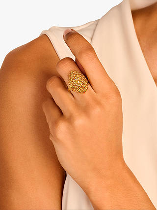 DPT Antwerp Blessed Diamond Patterned Statement Ring, Gold