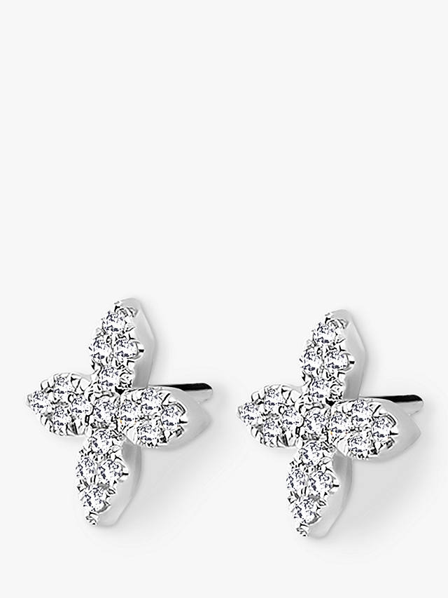 DPT Antwerp Floral Diamond Stud Earrings, Silver