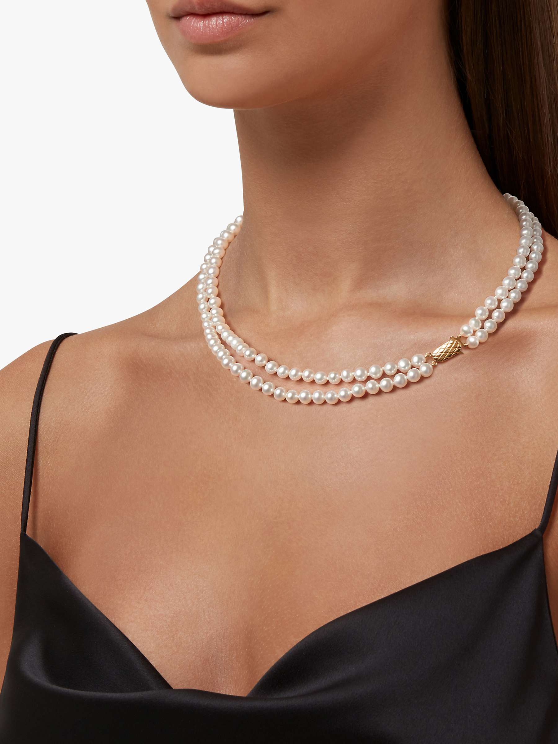 Buy A B Davis Double Row Cultured Pearl Necklace, Yellow Gold Online at johnlewis.com