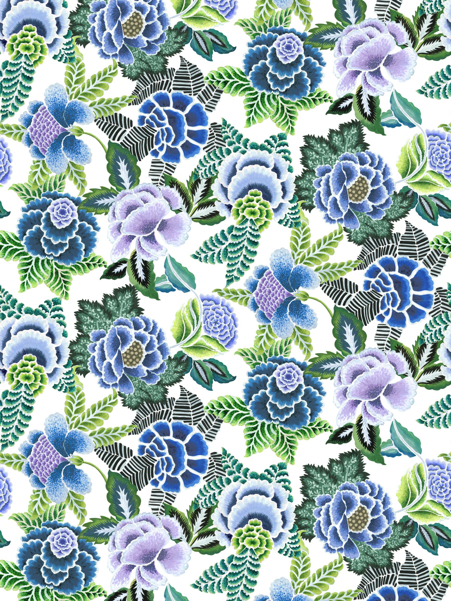 Designers Guild Rose De Damas Printed Floral Cotton Furnishing Fabric, Cobalt
