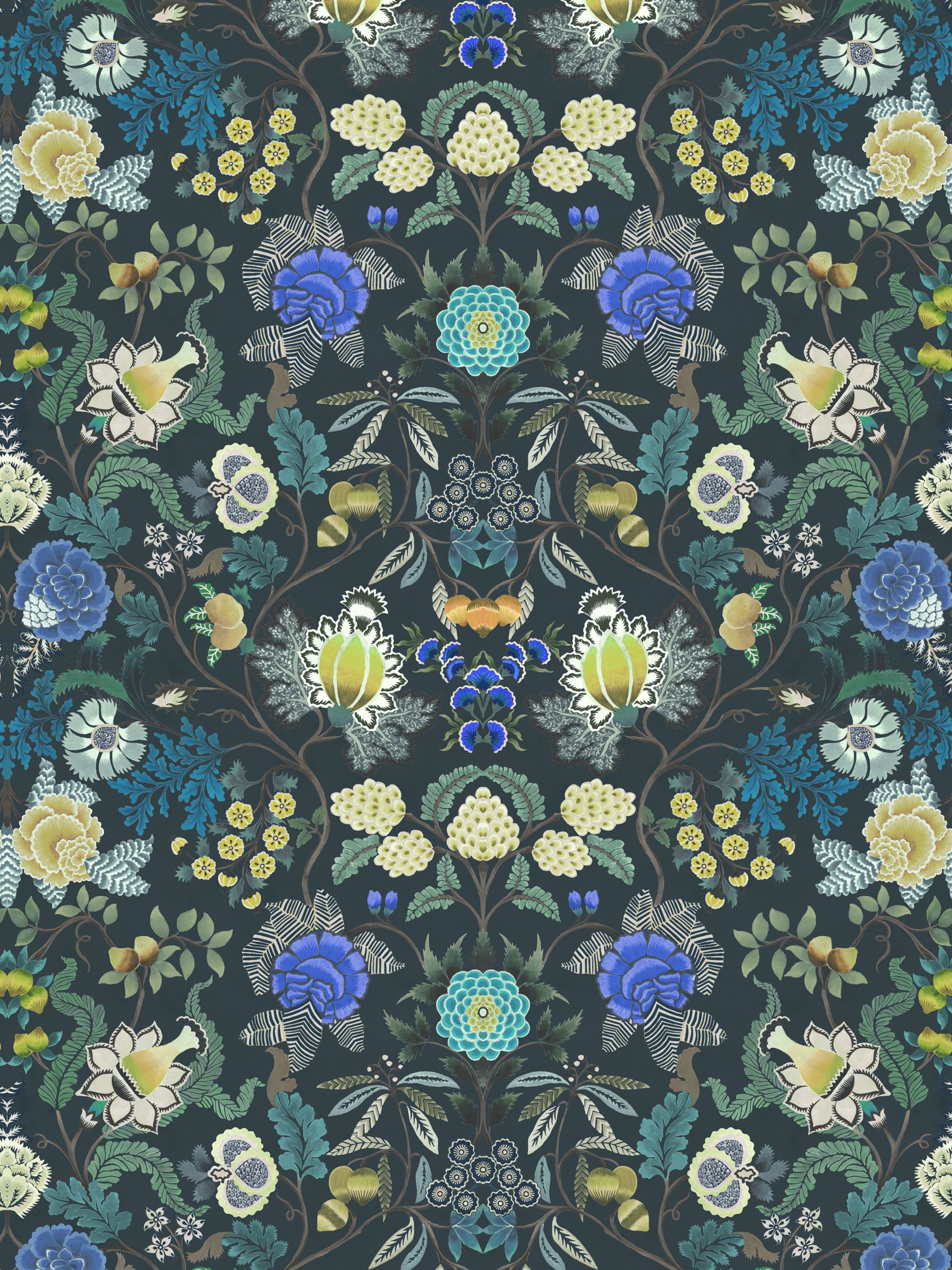 Designers Guild Brocart Decoratif Velours Printed Floral Velvet Furnishing Fabric, Indigo