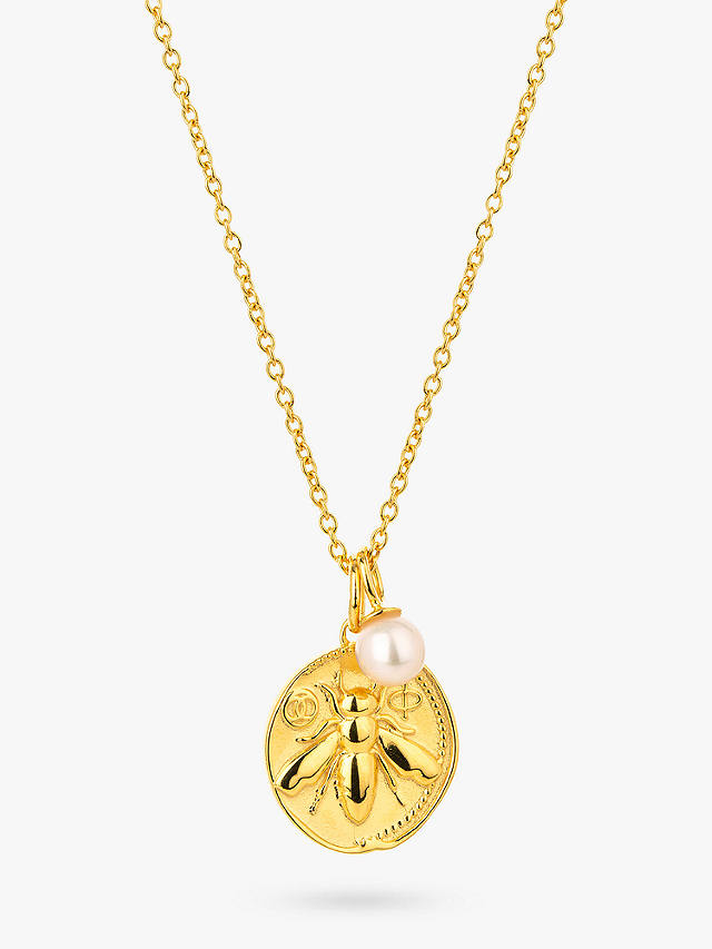 Claudia Bradby Bee Coin and Pearl Pendant Necklace, Gold