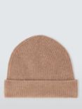 John Lewis Cashmere Rib Knit Beanie Hat, Camel