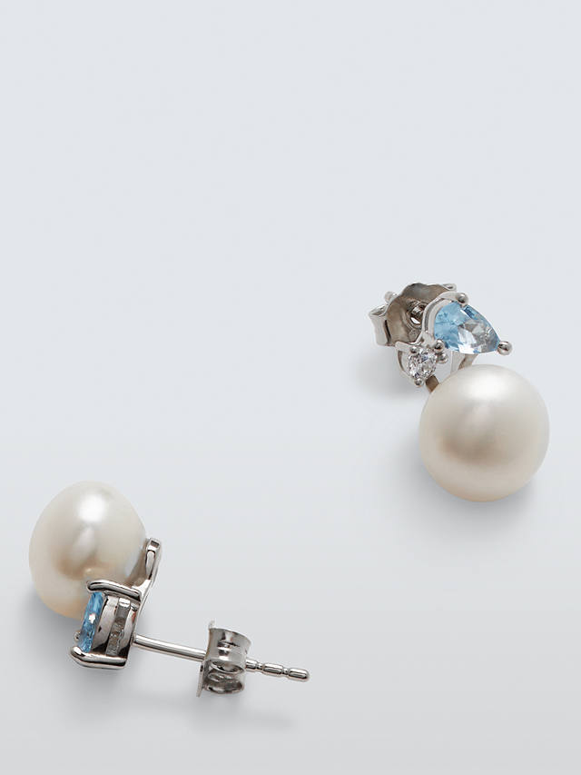Lido Freshwater Pearl and Cubic Zirconia Button Stud Earrings, Silver/Blue