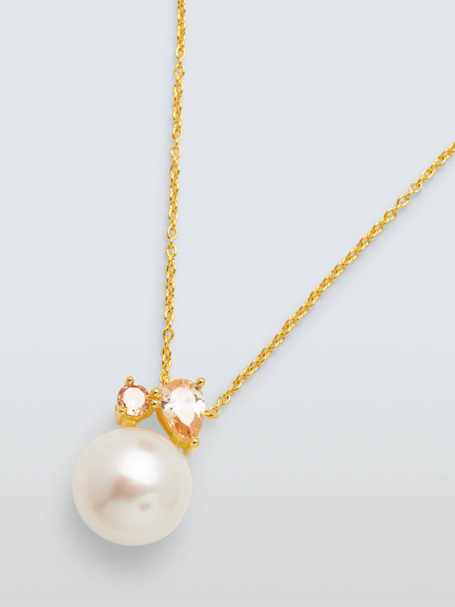 Lido Freshwater Pearl and Cubic Zirconia Button Pendant Necklace, Gold/Champagne