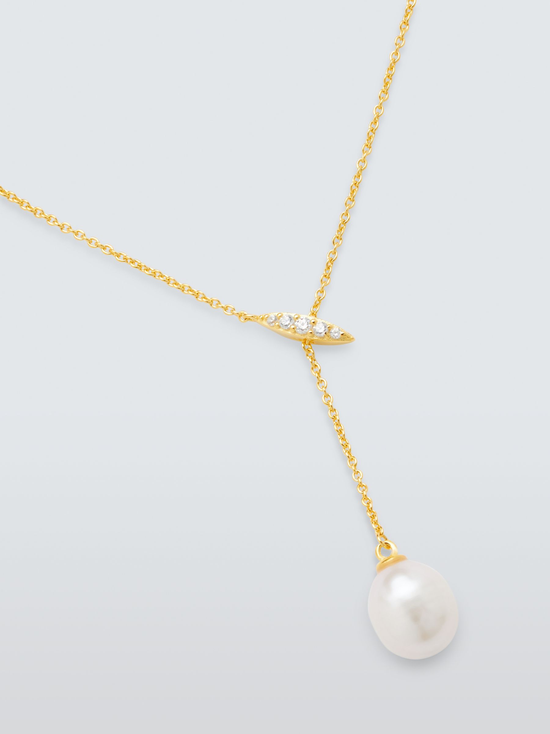 Lido Oval Freshwater Pearl Drop Necklace, Gold
