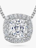 Jools by Jenny Brown Small Cushion Cut Cubic Zirconia Halo Pendant Necklace, Silver