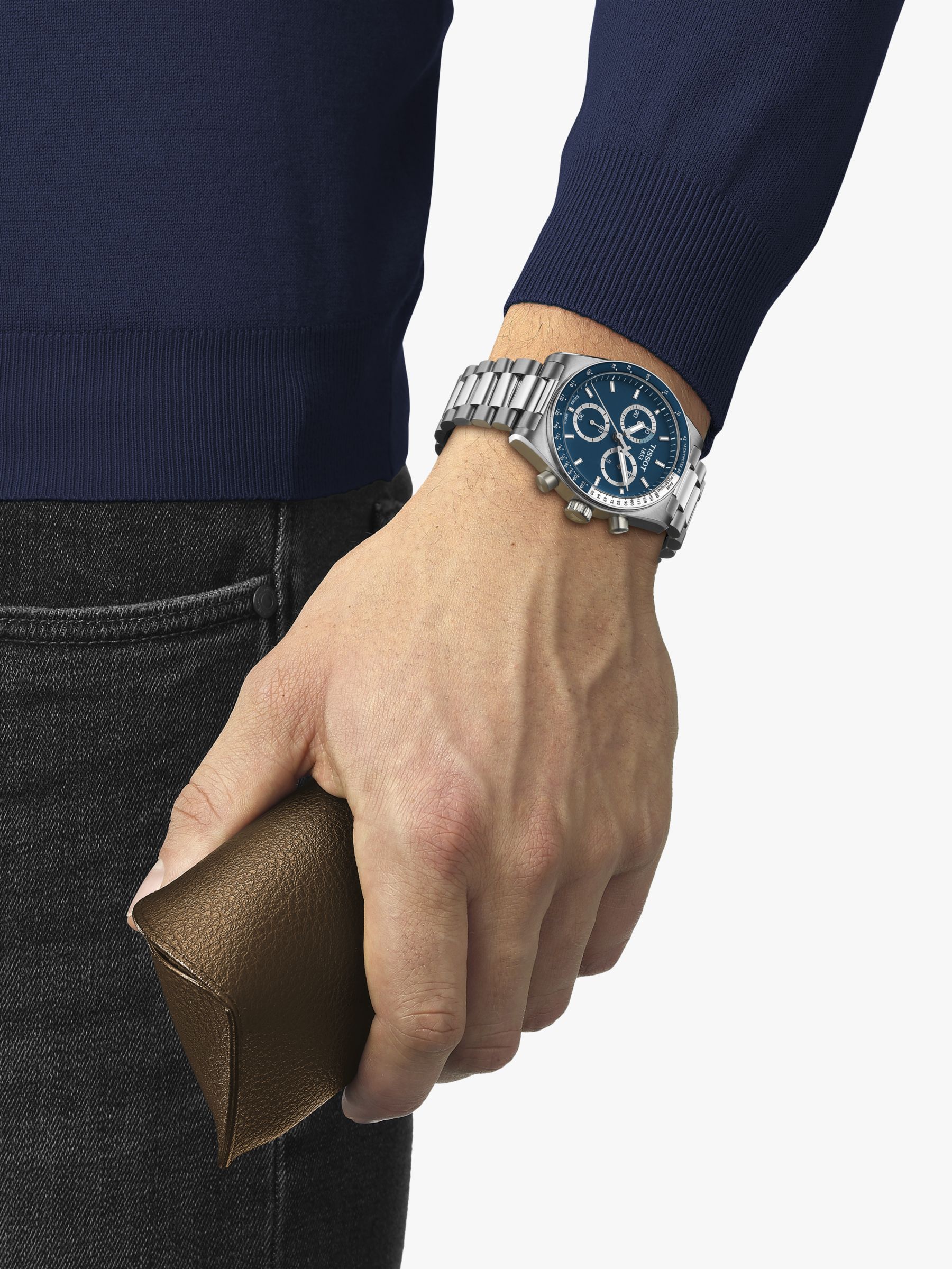 Tissot Men's PR516 Chronograph Bracelet Strap Watch, Silver/Blue  T1494171104100