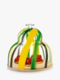 LSA International Folk Wood Cake Stand & Glass Dome, 30cm, Green/Yellow