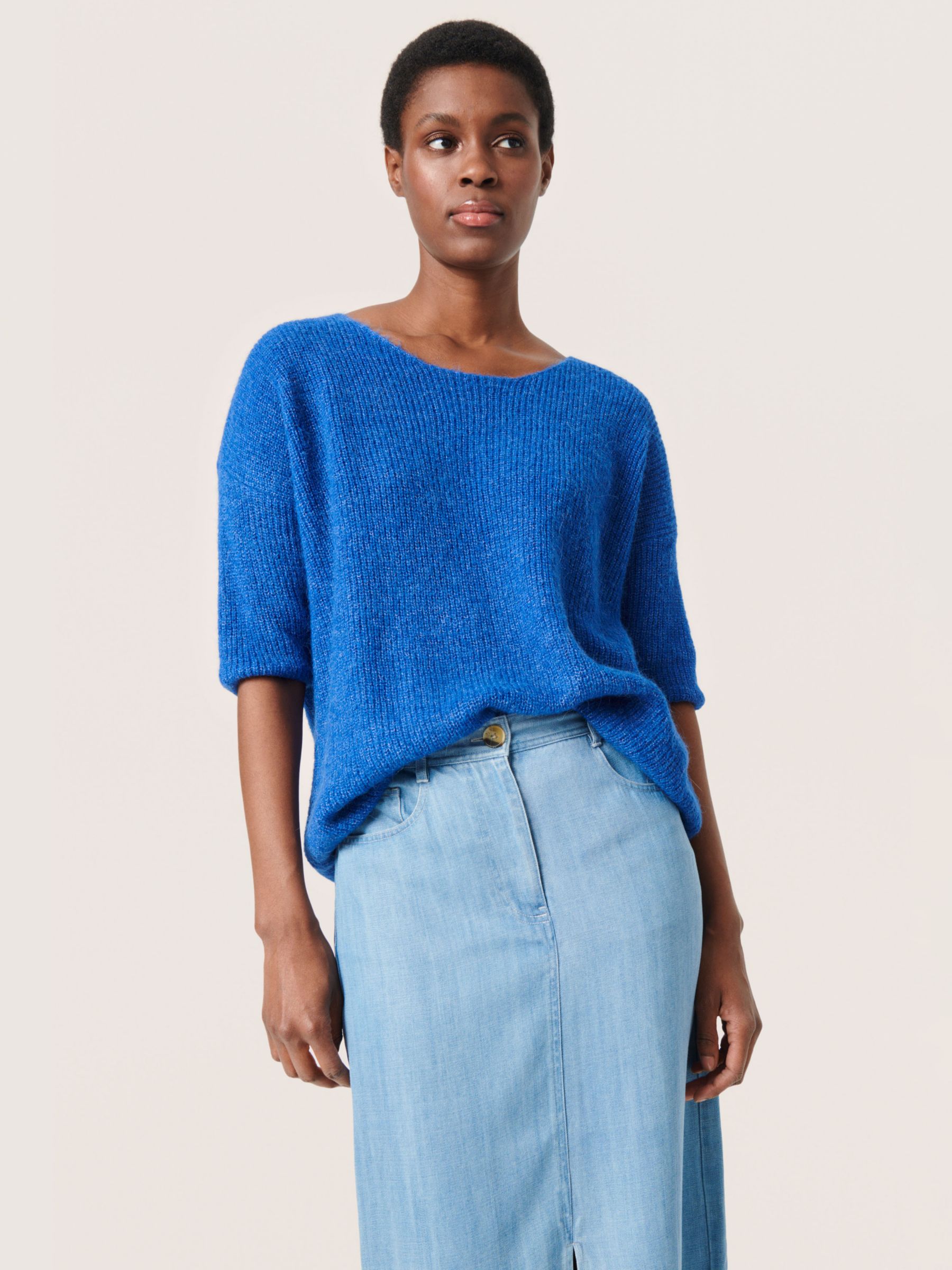 Soaked In Luxury Tuesday 3/4 Sleeve Wool Blend Jumper, Beaucoup Blue, XS