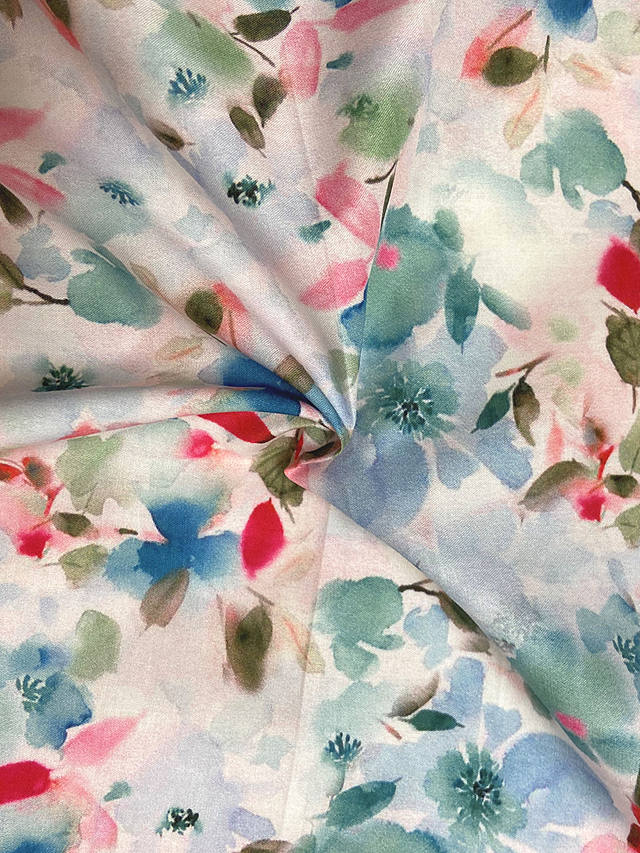 Viscount Textiles Warercolour Floral Cotton Lawn Fabric, Turquoise