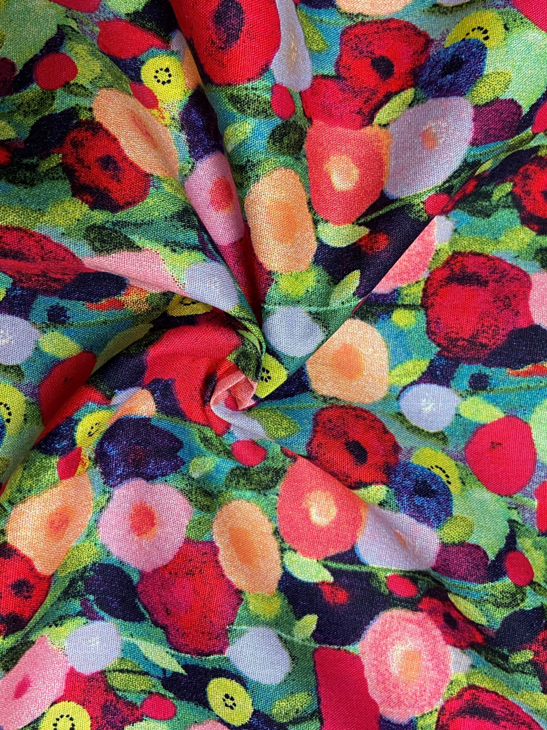 Viscount Textiles Bright Abstract Florals Cotton Lawn Fabric, Multi