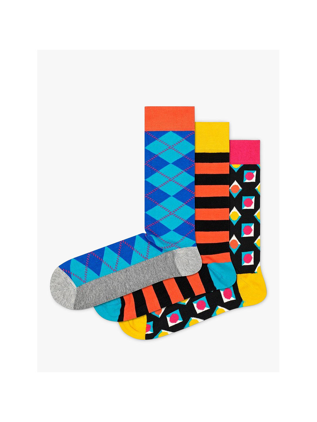 Happy Socks Argyle, Stripe And Geometric Print Socks, Pack of 3, Multi
