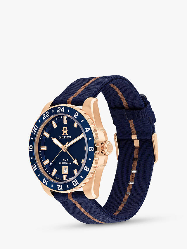 Tommy Hilfiger 1792130 Refined Sports Luxe Swiss GMT Movement Watch, Blue/Rose Gold