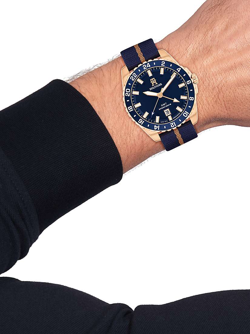 Buy Tommy Hilfiger 1792130 Refined Sports Luxe Swiss GMT Movement Watch, Blue/Rose Gold Online at johnlewis.com