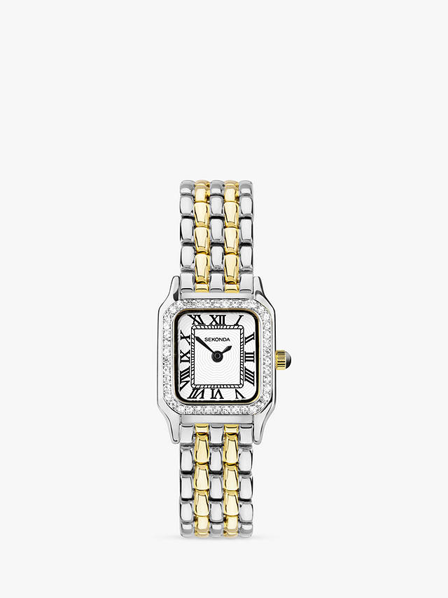 Sekonda Women's Monica Crystal Rectangle Dial Bracelet Strap Watch, Silver/Gold