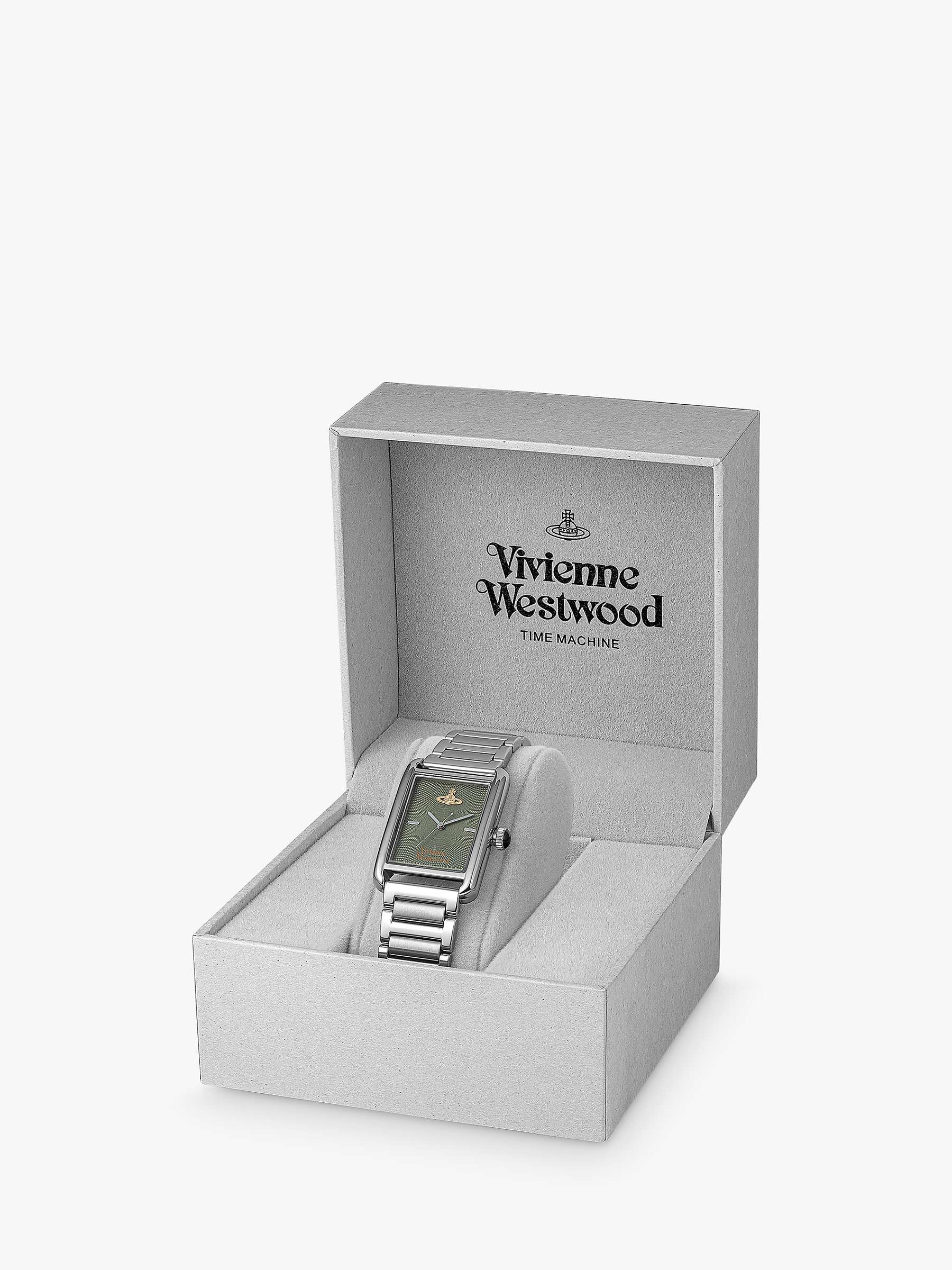 Buy Vivienne Westwood VV297GRSL Women's Shacklewell Rectangle Bracelet Strap Watch, Silver/Green Online at johnlewis.com