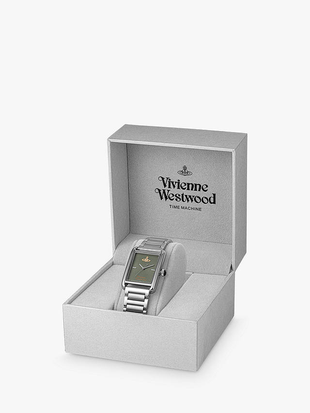 Vivienne Westwood VV297GRSL Women's Shacklewell Rectangle Bracelet Strap Watch, Silver/Green