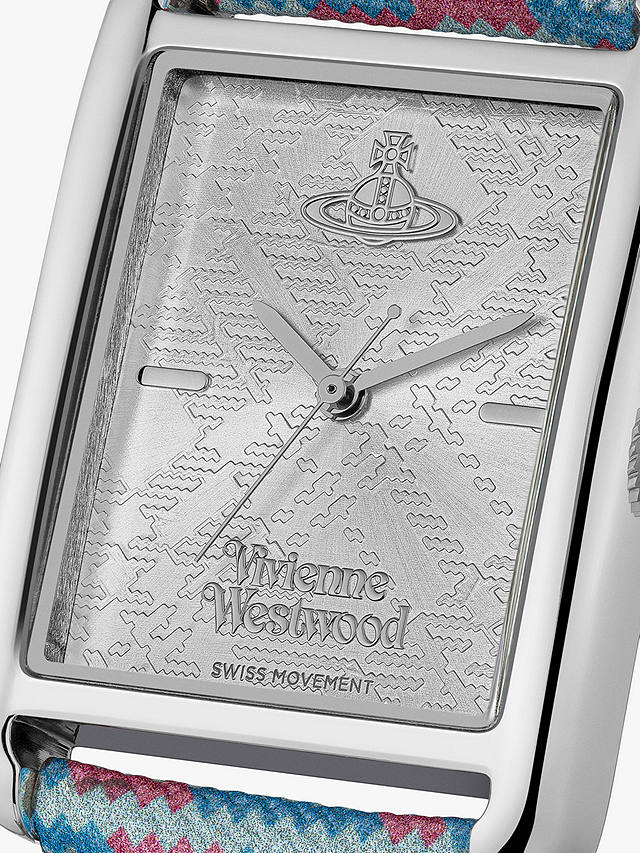 Vivienne Westwood VV297SLMT Women's Shacklewell Rectangle Dial Leather Strap Watch, Silver/Tartan