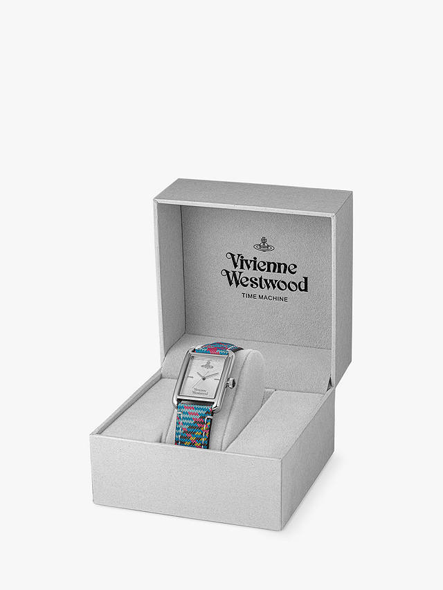 Vivienne Westwood VV297SLMT Women's Shacklewell Rectangle Dial Leather Strap Watch, Silver/Tartan