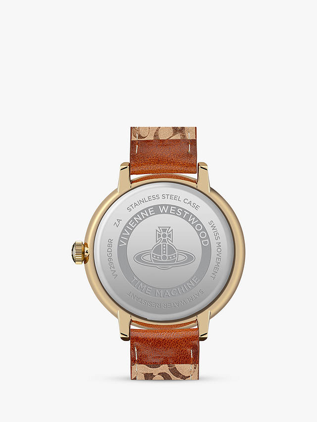 Vivienne Westwood VV299GDBR Women's Cavendish Mirror Effect Dial Leather Strap Watch, Tan/Gold