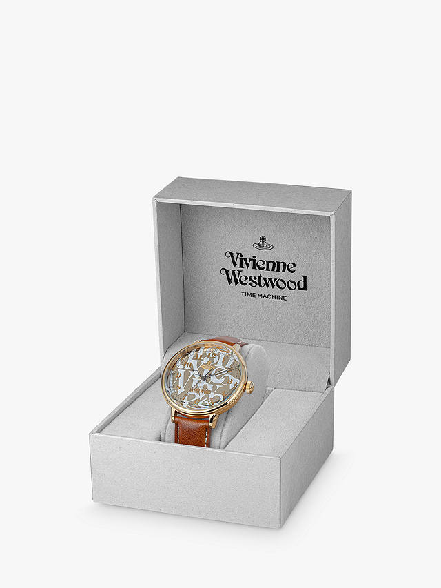 Vivienne Westwood VV299GDBR Women's Cavendish Mirror Effect Dial Leather Strap Watch, Tan/Gold