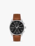 BOSS 1514161 Men's Skytraveller Leather Strap Watch, Brown/Black