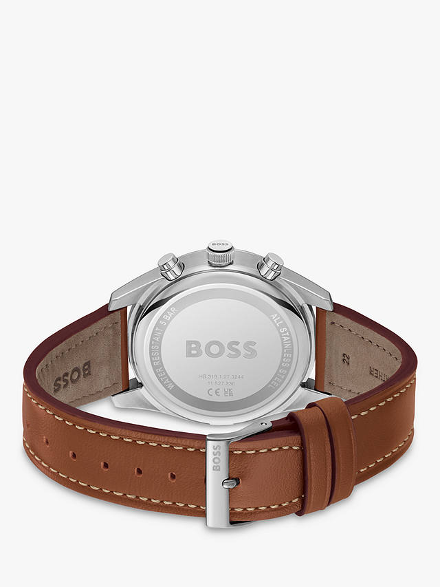 BOSS 1514161 Men's Skytraveller Leather Strap Watch, Brown/Black