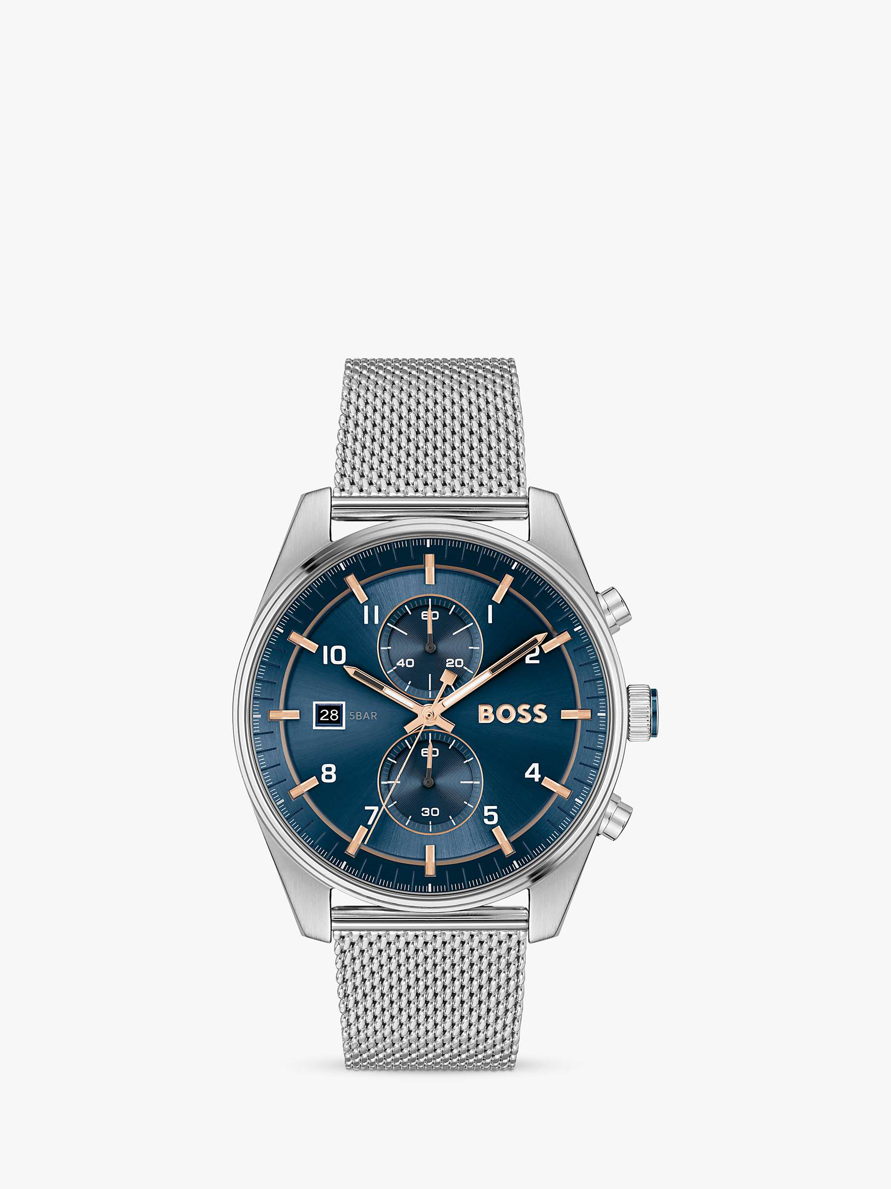 Buy BOSS 1514149 Men's Skytraveller Mesh Strap Watch, Silver/Blue Online at johnlewis.com