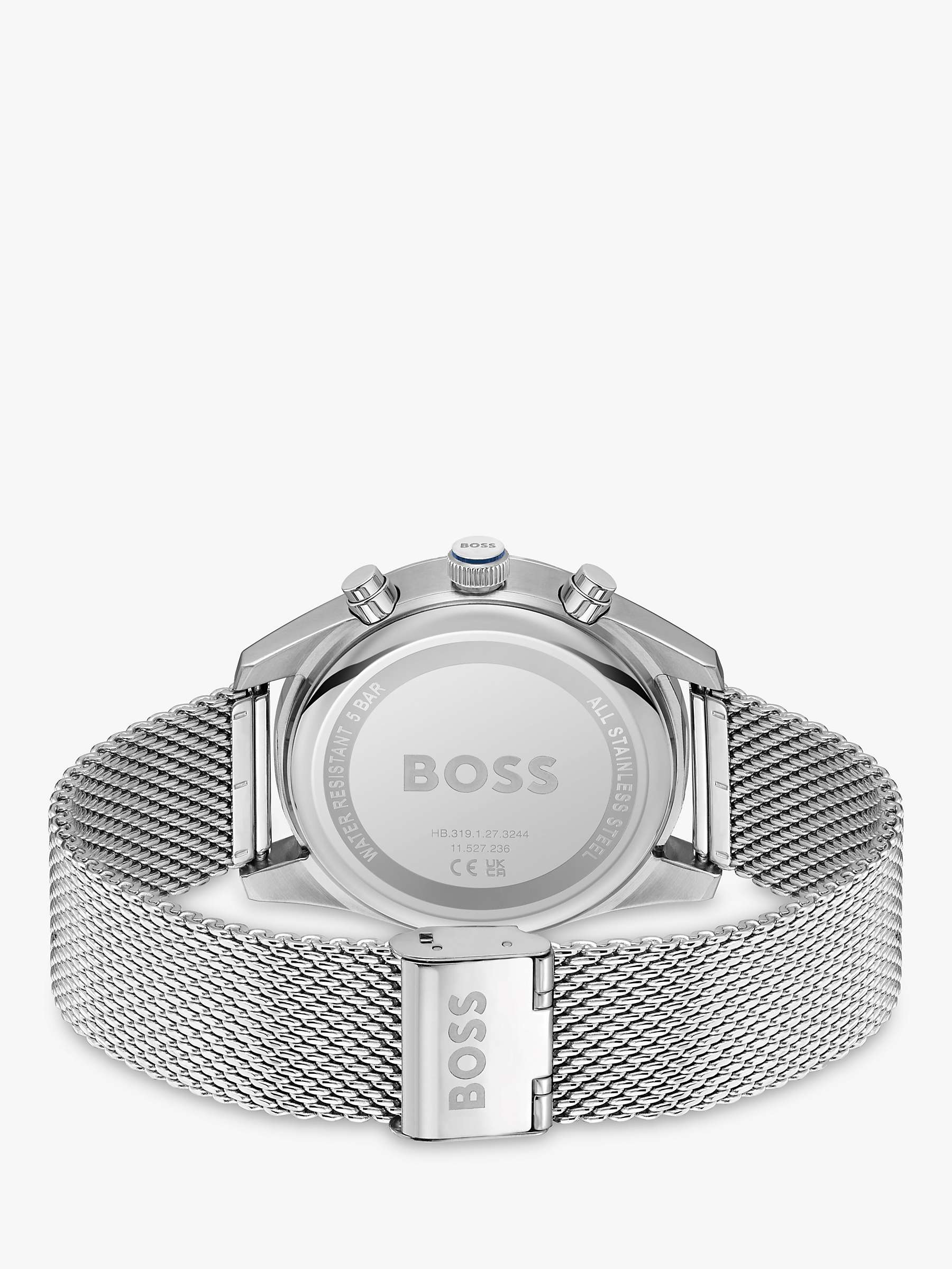 Buy BOSS 1514149 Men's Skytraveller Mesh Strap Watch, Silver/Blue Online at johnlewis.com