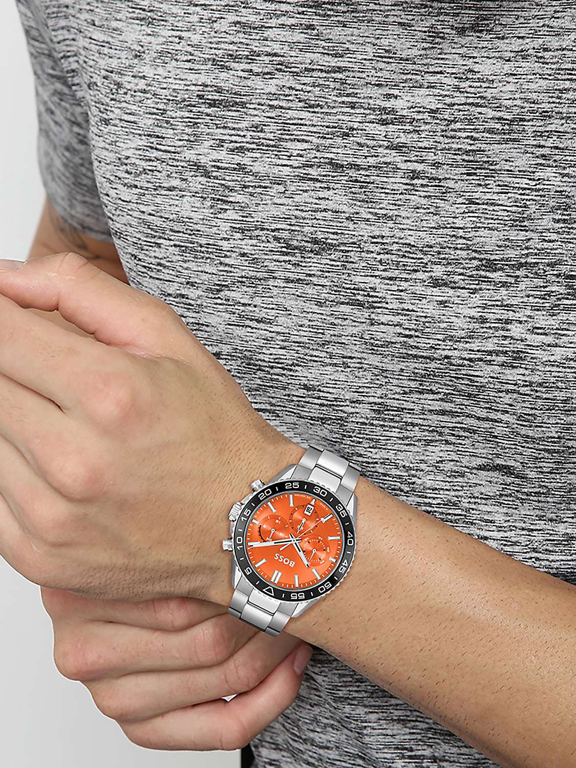 Buy BOSS 1514162 Men's Runner Chronograph Bracelet Strap Watch, Silver/Orange Online at johnlewis.com