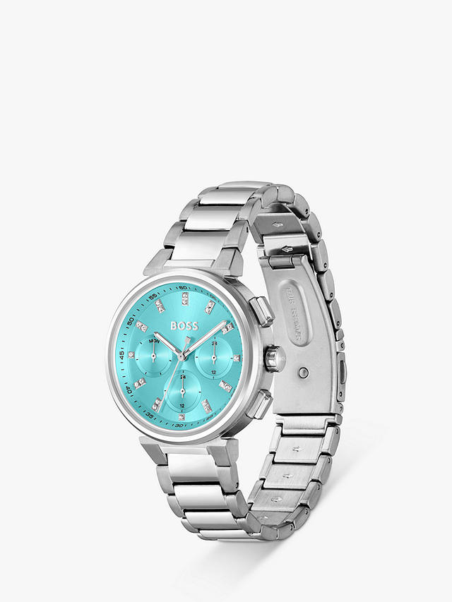 BOSS 1502763 Women's One Chronohraph Day Bracelet Strap Watch, Silver/Blue