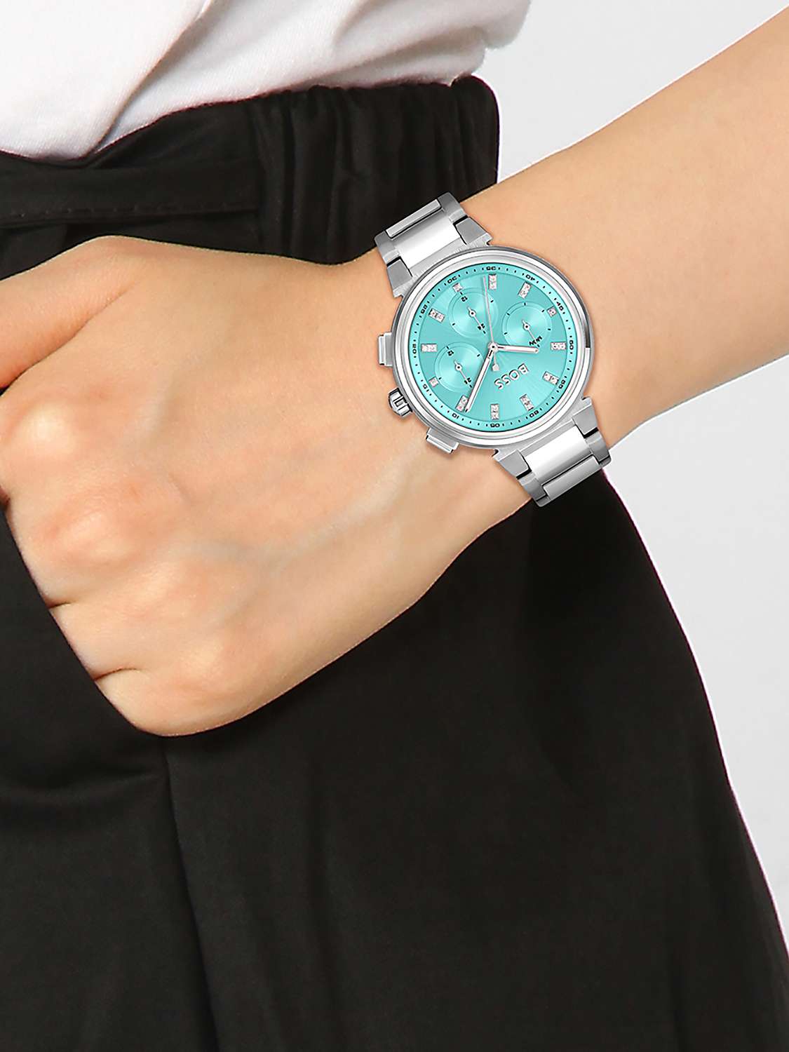 Buy BOSS 1502763 Women's One Chronohraph Day Bracelet Strap Watch, Silver/Blue Online at johnlewis.com