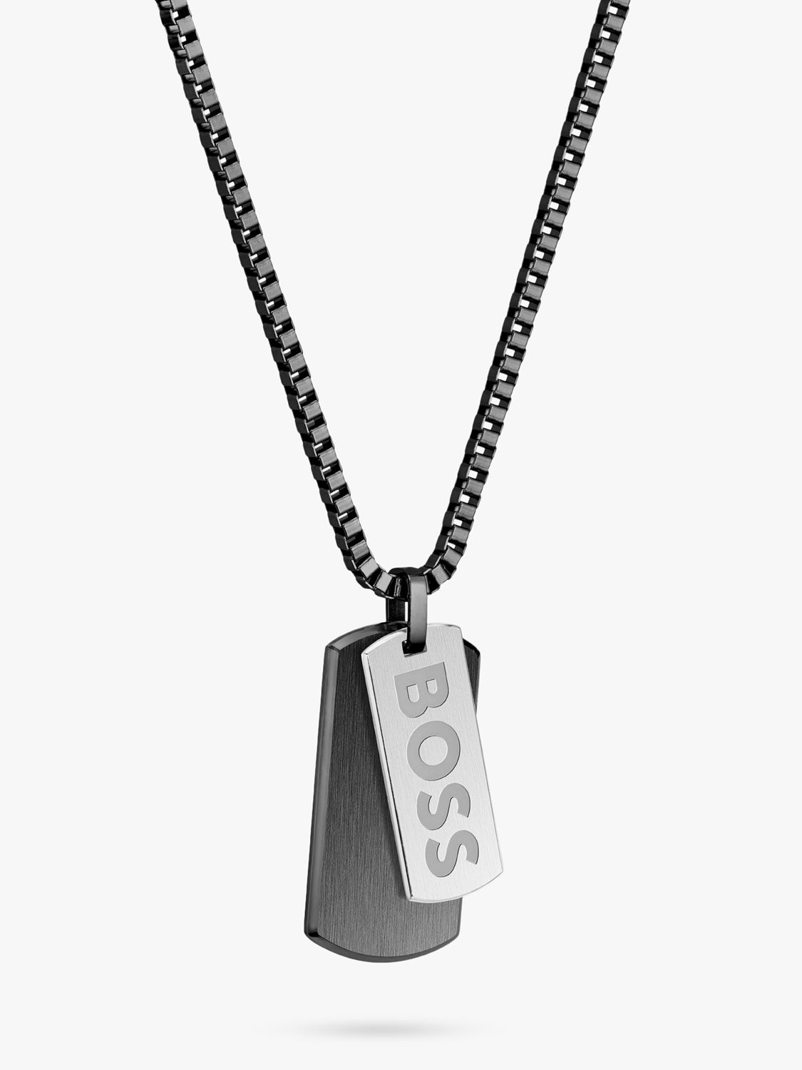 HUGO BOSS Men's Devon Double Tag Pendant Necklace, Black