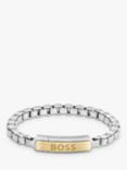HUGO BOSS Men's Devon Logo Plate Box Chain Bracelet, Silver