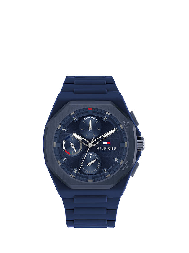 Tommy Hilfiger Men's Octagon Dial Silicone Strap Watch, Blue