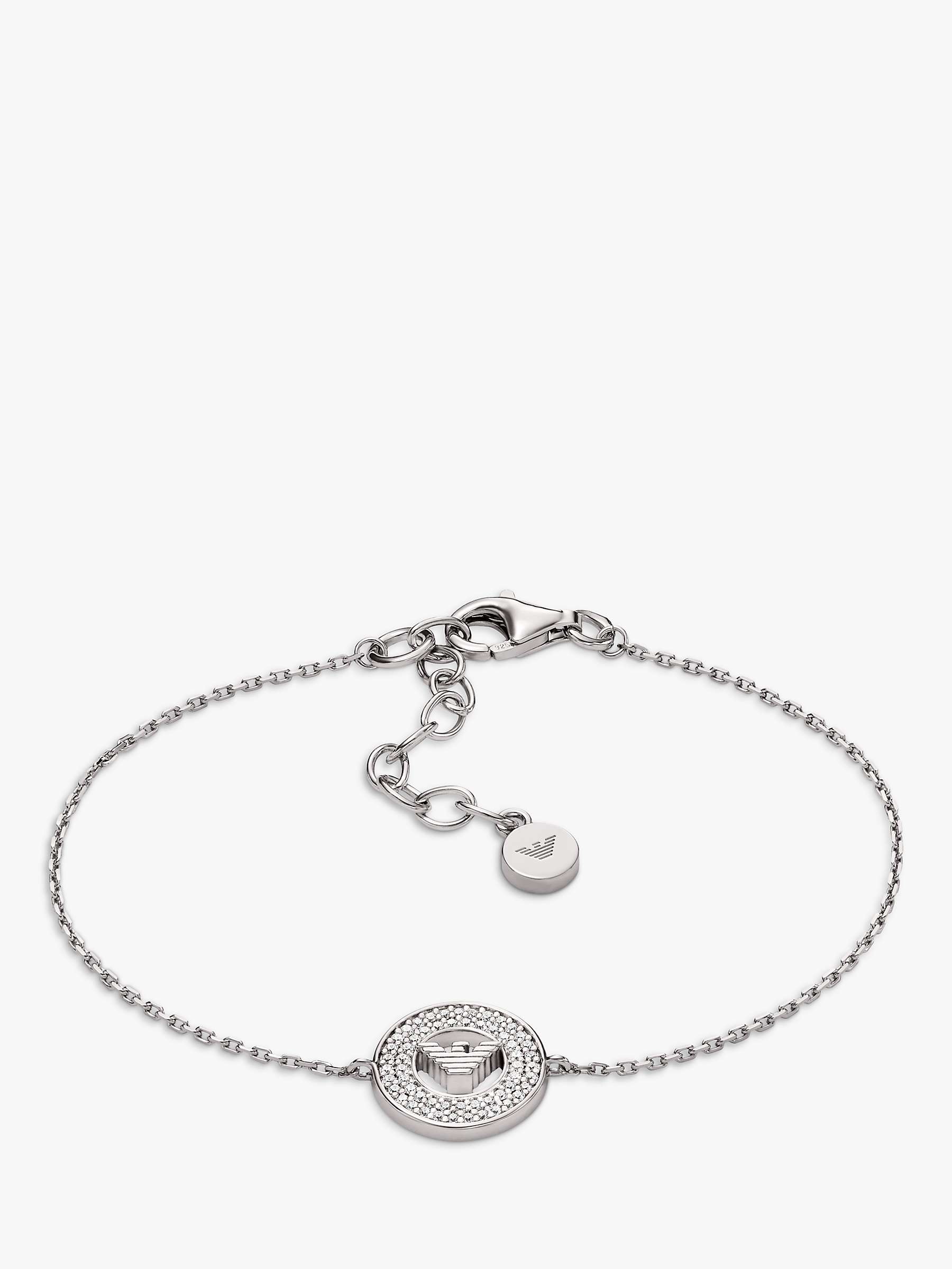 Buy Emporio Armani Logo Cubic Zirconia Charm Bracelet, Silver Online at johnlewis.com