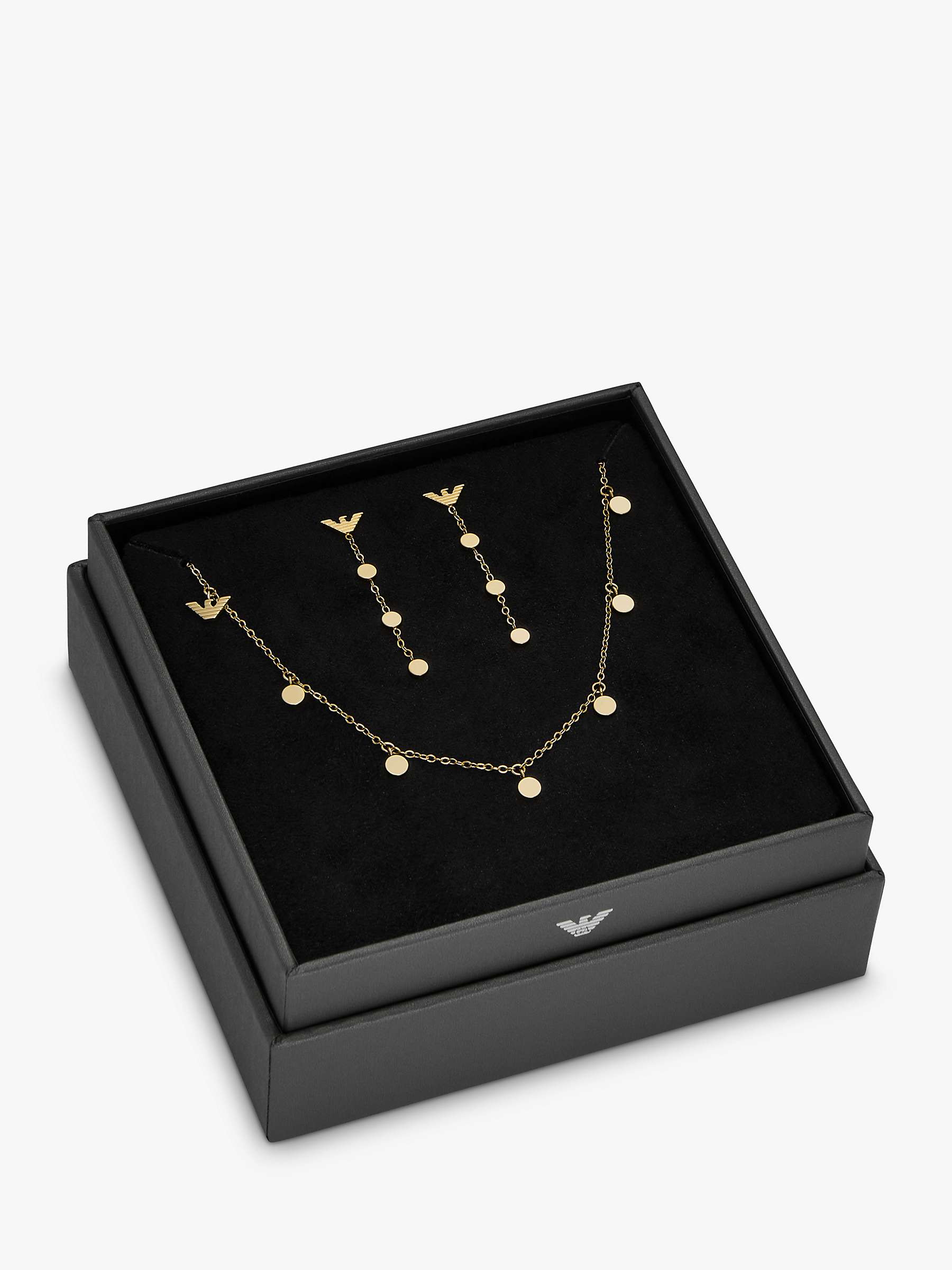Buy Emporio Armani Eagle Logo Necklace and Drop Earring Jewellery Set, Gold Online at johnlewis.com
