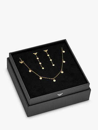 Emporio Armani Eagle Logo Necklace and Drop Earring Jewellery Set, Gold