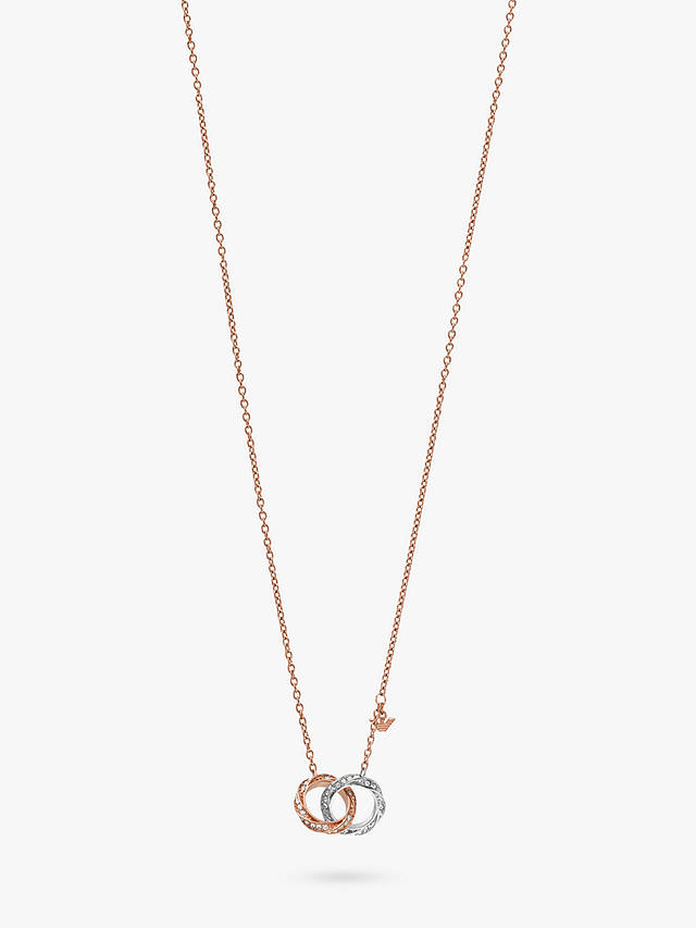 Emporio Armani Crystal Circle Link Pendant Necklace, Rose Gold/Silver