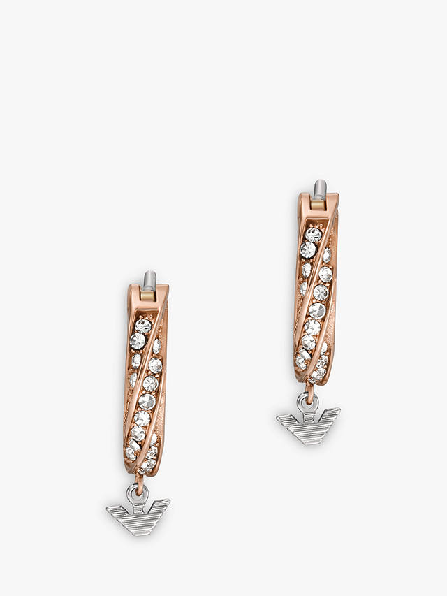 Emporio Armani Crystal Hoop Earrings, Rose Gold/Silver