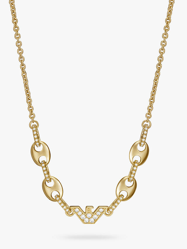 Emporio Armani Logo Cubic Zirconia Pendant Necklace, Gold