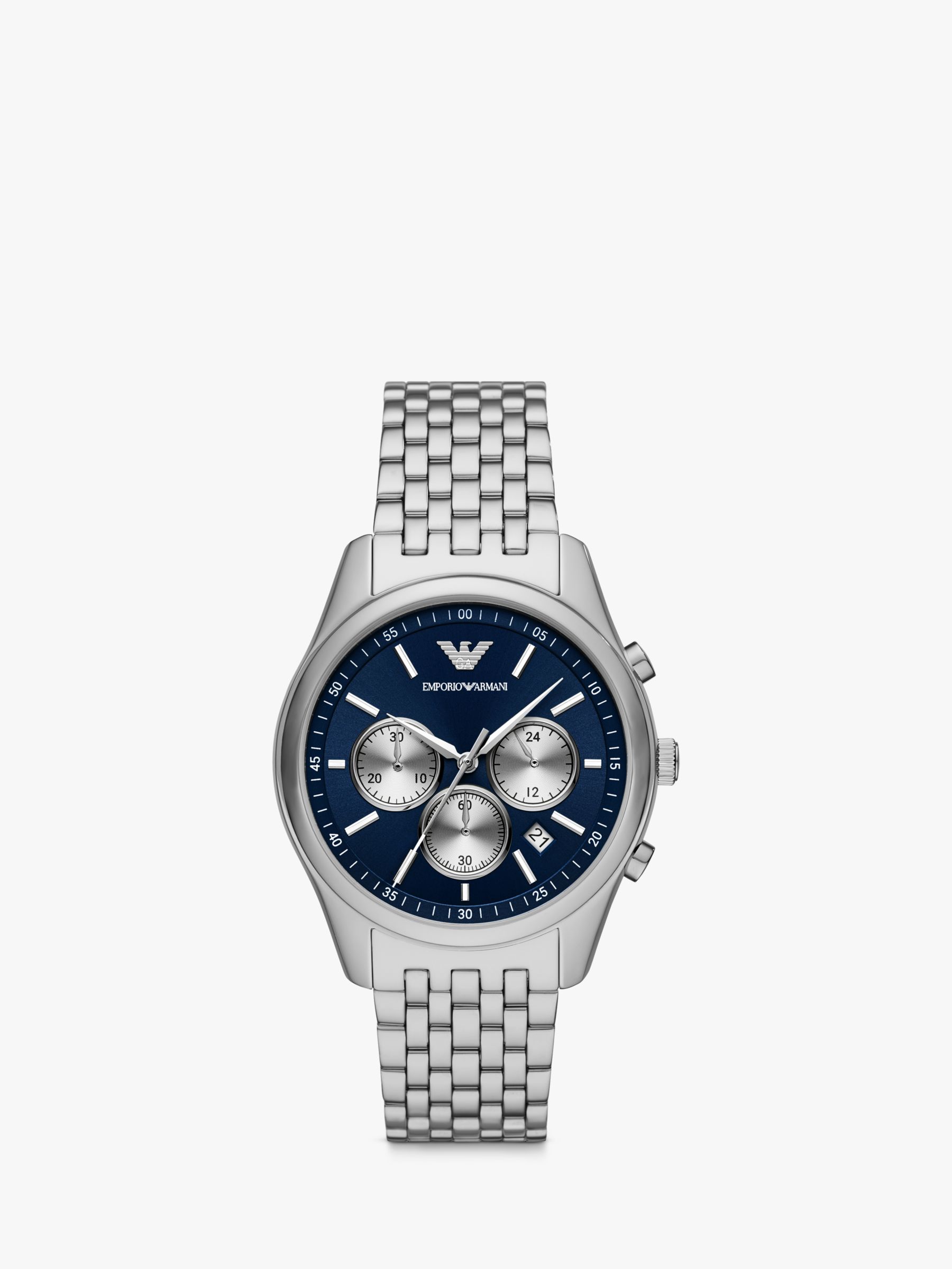 Emporio Armani Men's Chronograph Bracelet Strap Watch, Silver/Blue Ar11582