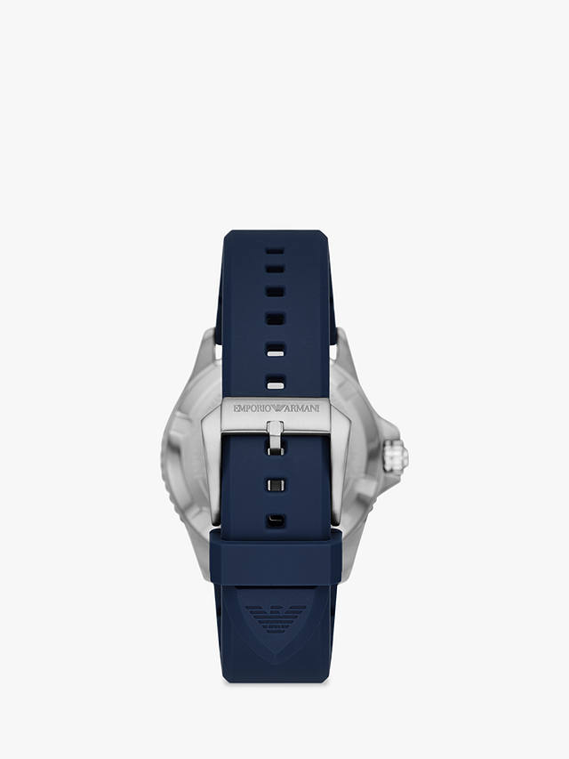 Emporio Armani AR11592 Men's Enamel Dial Silicone Strap Watch, Silver/Blue